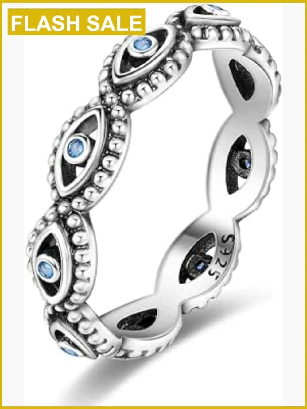 Sterling Silver Evil Eye Stacking Ring Size 10, Cubic Zirconia